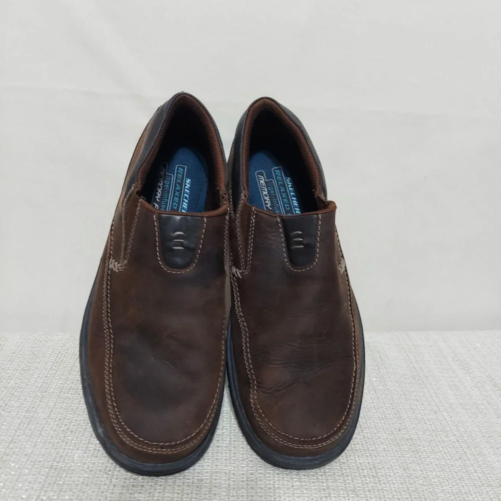 Skechers Segment The Search Brown Leather Slip-On Comfort Shoes Men's Size 8.5